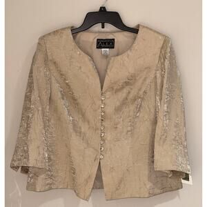 Alex Evenings Embellished Crinkle Blazer Beige Evening Wear Elegant Formal 18WP